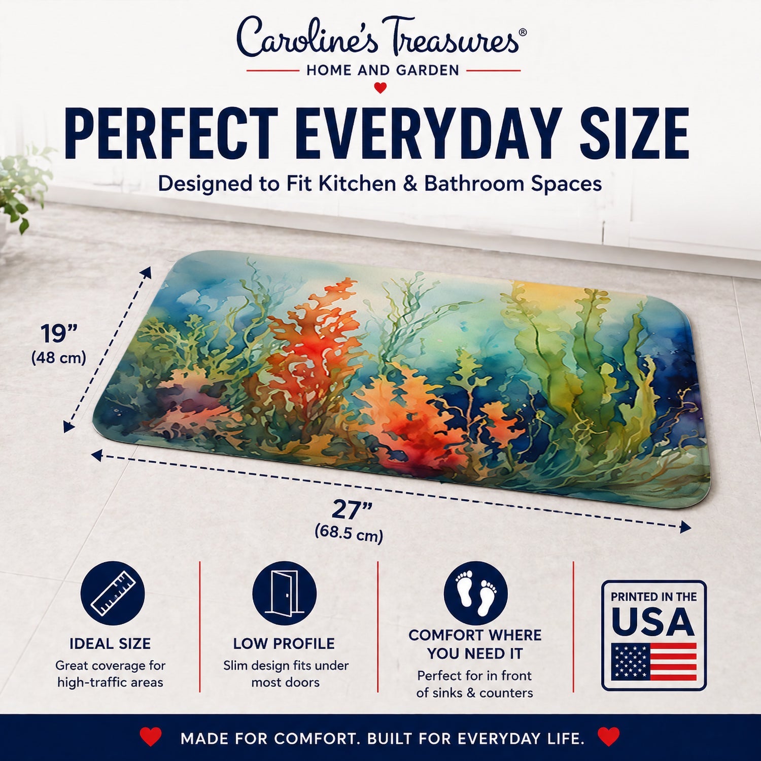 Seaweed Memory Foam Kitchen Mat Machine Washable Anti-Fatigue Cushion Comfort Bath or Kitchen Rug