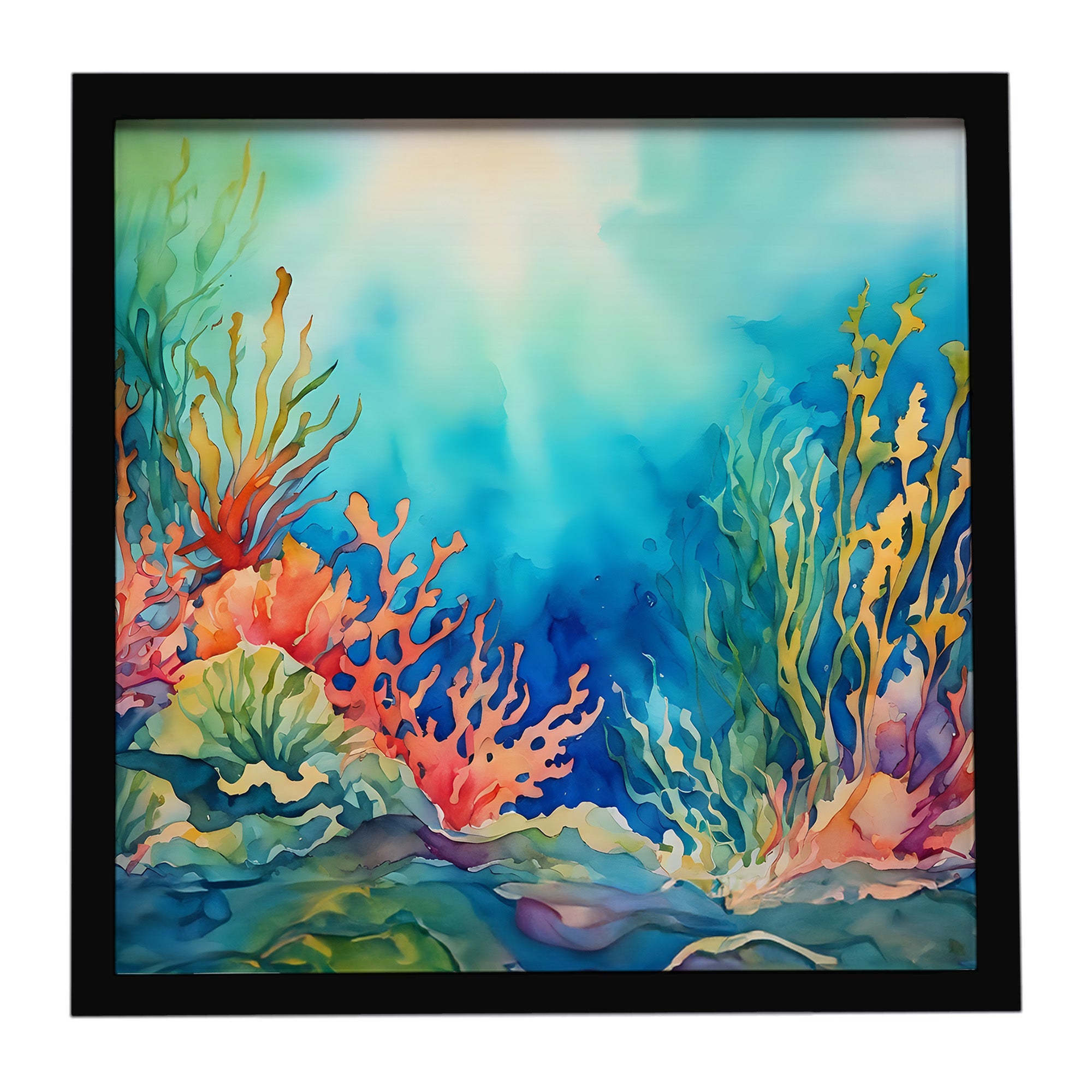 Seaweed Framed Metal Print Bathroom, Kitchen, Office, Home Decor Wall Art Ready to Hang, Square, 8X8