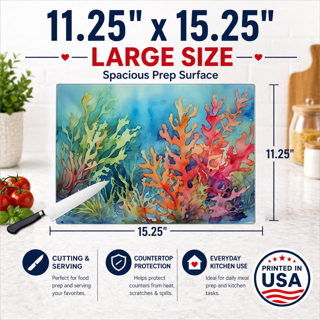 Seaweed Cutting Board Tempered Glass Kitchen Cutting Surface, Heat Resistant Chopping, Non-Slip Feet, Food Prep & Serving