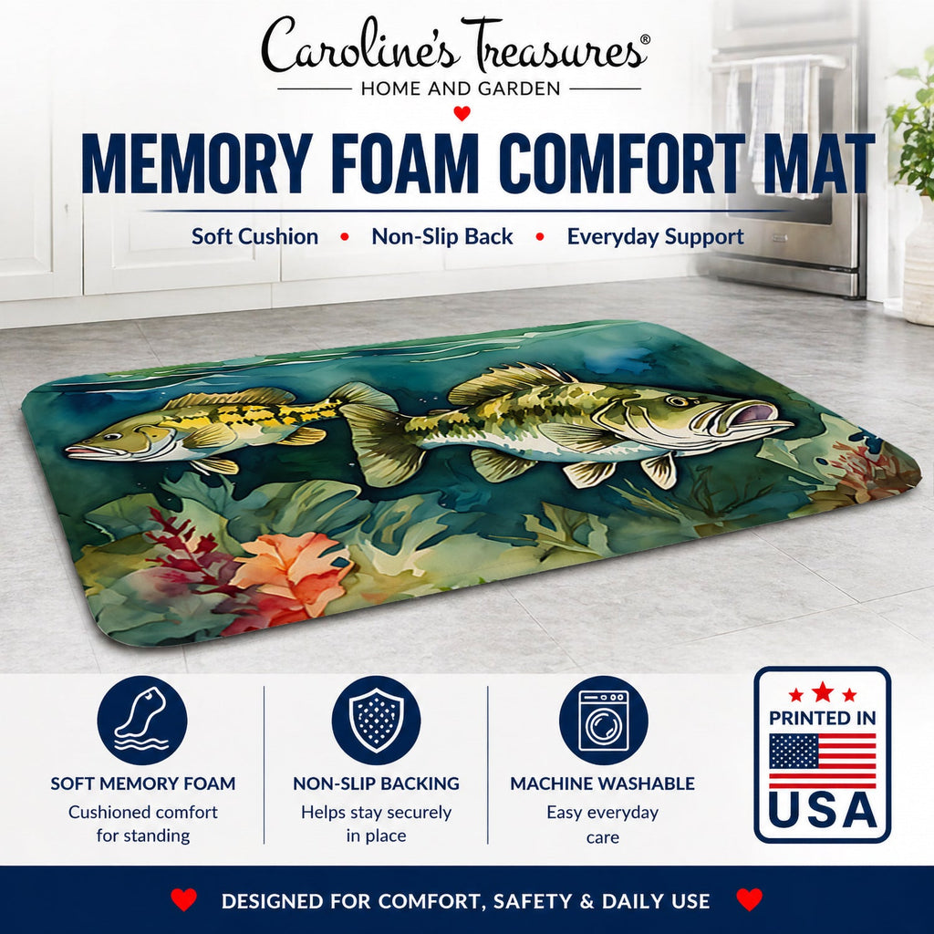 Smallmouth Bass Memory Foam Kitchen Mat Machine Washable Anti-Fatigue Cushion Comfort Bath or Kitchen Rug