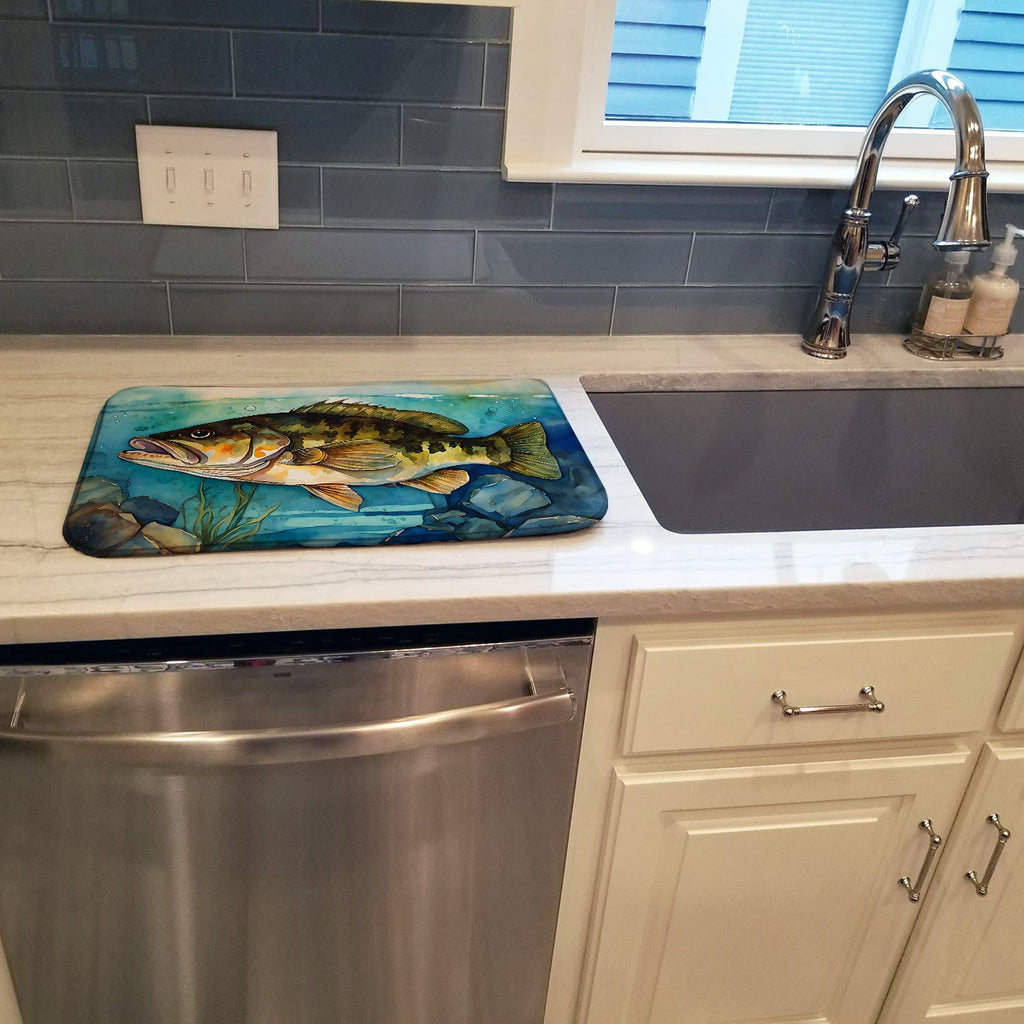 Smallmouth Bass Dish Drying Mat Absorbent Dish Drying Mat Pad for Kitchen Counter Dish Drainer Mat for Countertop, 14 x 21", Multicolor