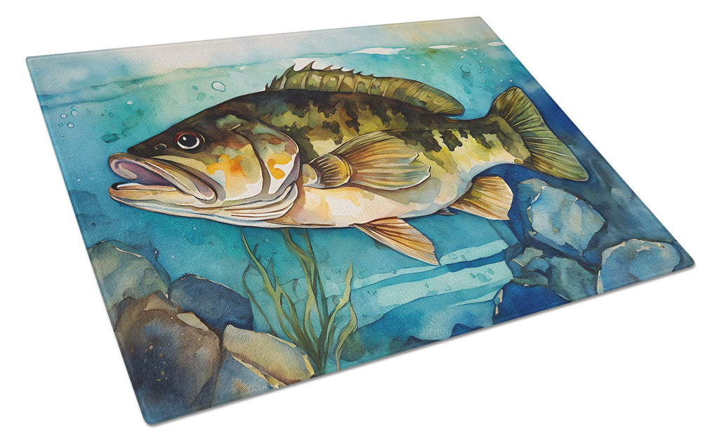 Smallmouth Bass Cutting Board Tempered Glass Kitchen Cutting Surface, Heat Resistant Chopping, Non-Slip Feet, Food Prep & Serving