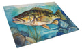 Smallmouth Bass Cutting Board Tempered Glass Kitchen Cutting Surface, Heat Resistant Chopping, Non-Slip Feet, Food Prep & Serving