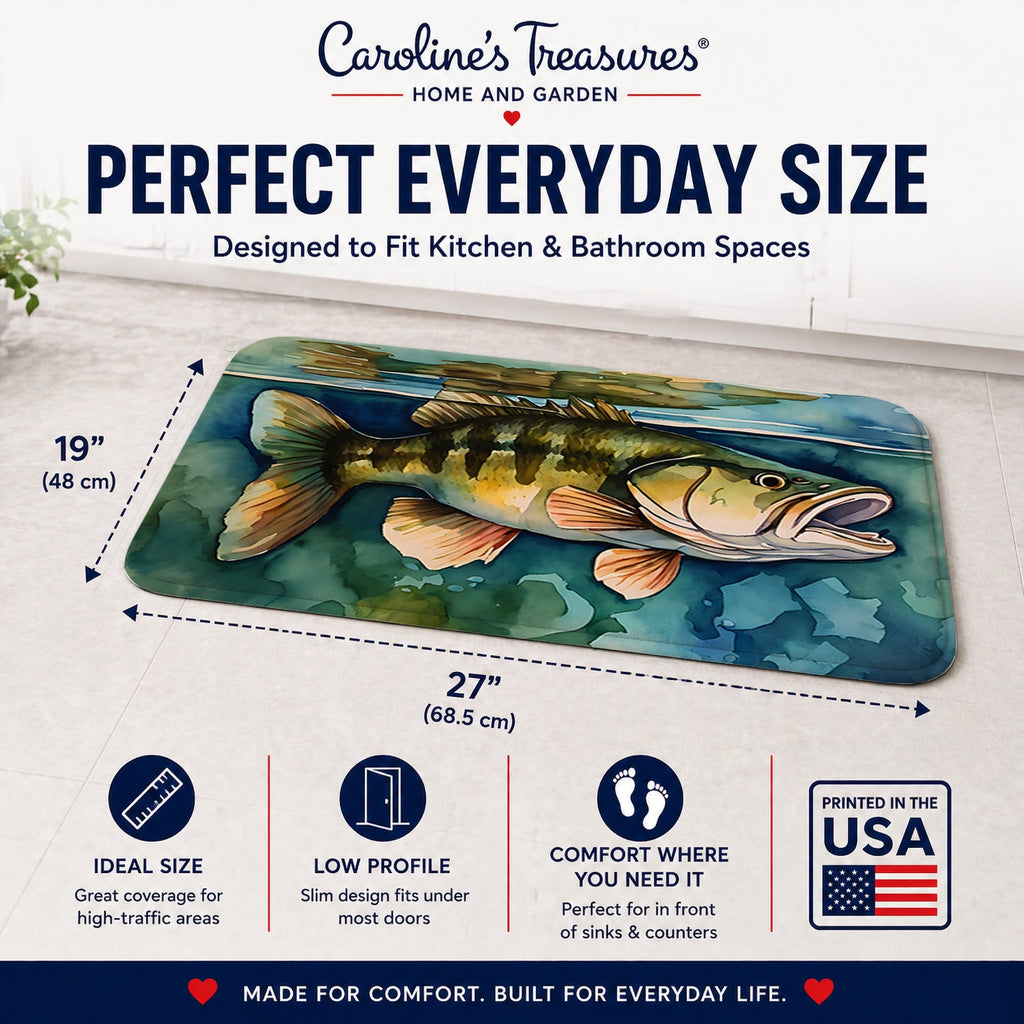 Smallmouth Bass Memory Foam Kitchen Mat Machine Washable Anti-Fatigue Cushion Comfort Bath or Kitchen Rug