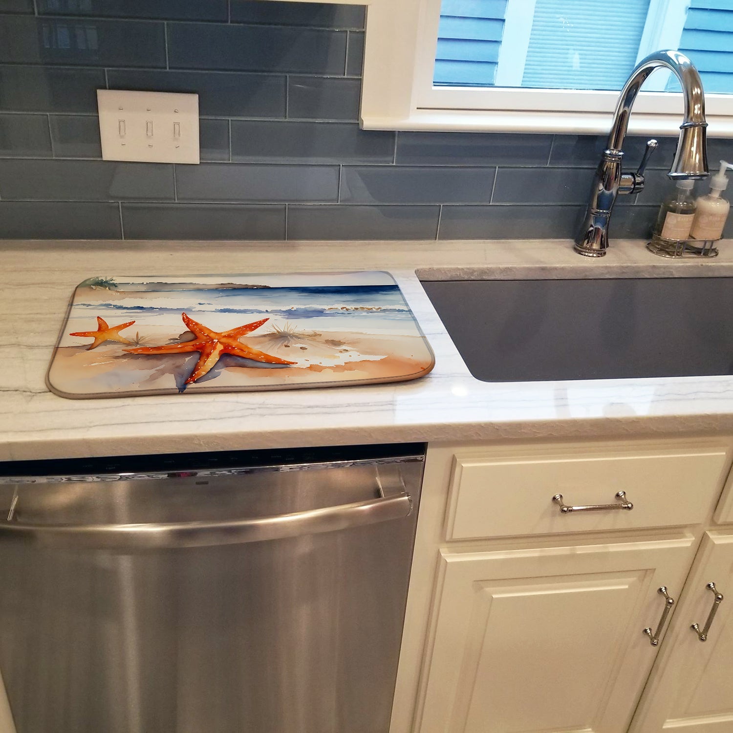 Starfish Dish Drying Mat Absorbent Dish Drying Mat Pad for Kitchen Counter Dish Drainer Mat for Countertop, 14 x 21", Multicolor
