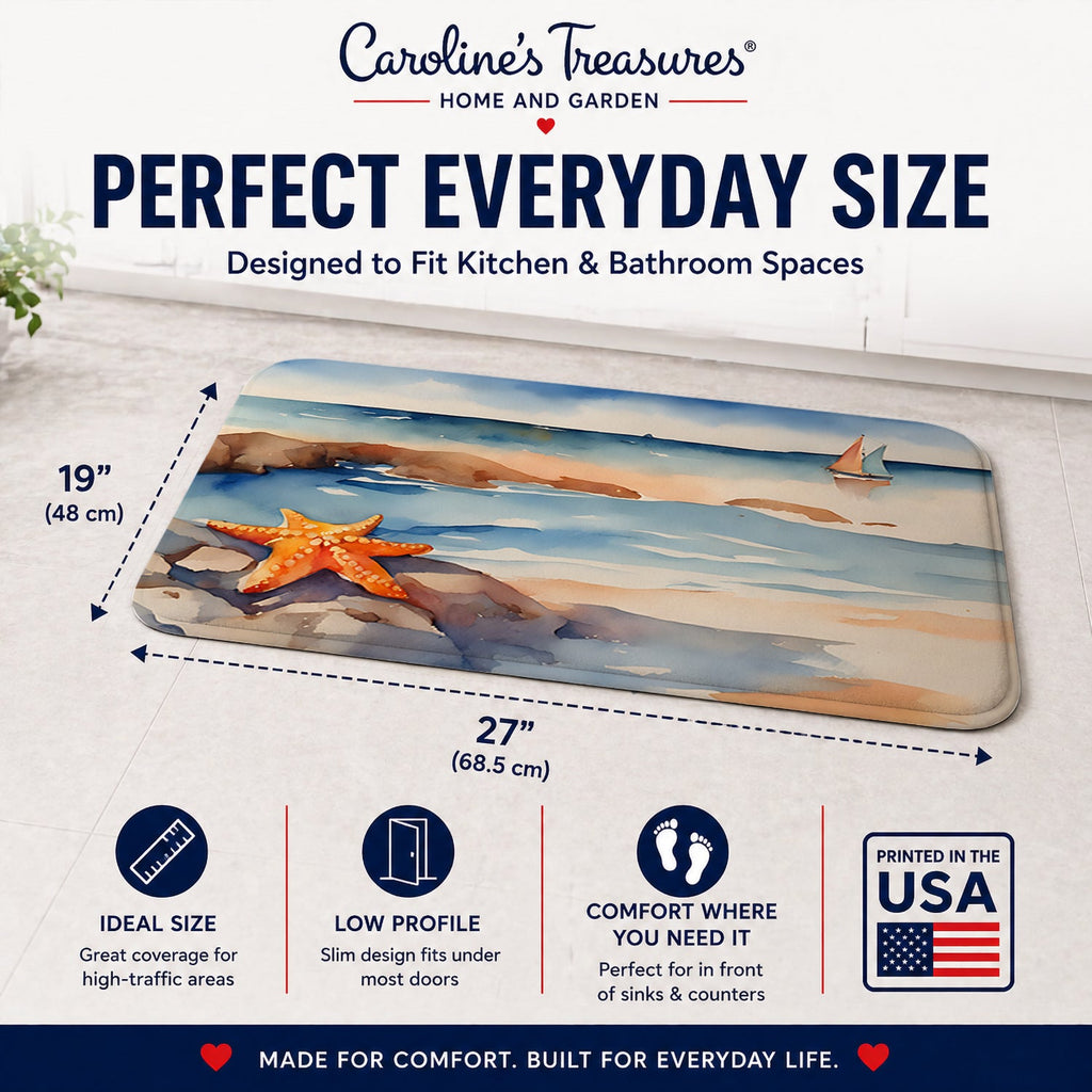 Starfish Memory Foam Kitchen Mat Machine Washable Anti-Fatigue Cushion Comfort Bath or Kitchen Rug