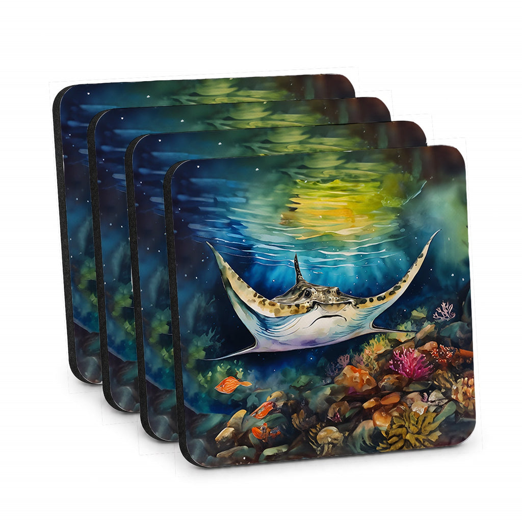 Sting Ray Foam Coasters Set of 4 Cup Coasters for Indoor Outdoor, Tabletop Protection, Anti Slip, Mouse pad Material