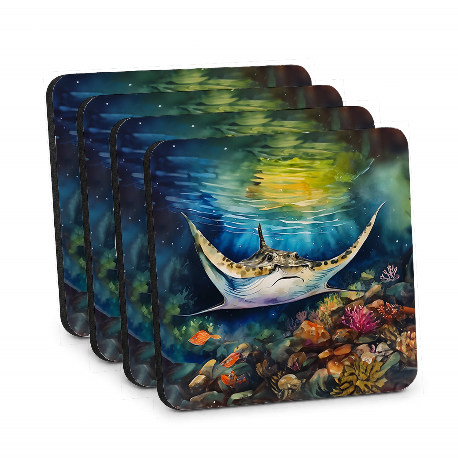 Sting Ray Foam Coasters Set of 4 Cup Coasters for Indoor Outdoor, Tabletop Protection, Anti Slip, Mouse pad Material