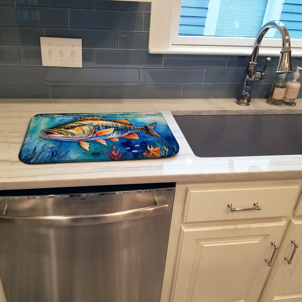 Striped Bass Dish Drying Mat Absorbent Dish Drying Mat Pad for Kitchen Counter Dish Drainer Mat for Countertop, 14 x 21", Multicolor