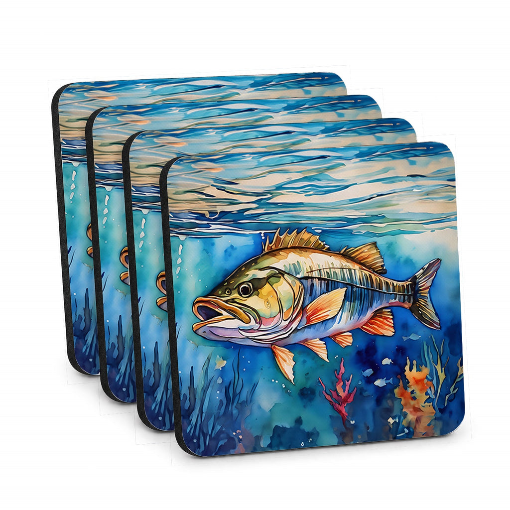 Striped Bass Foam Coasters Set of 4 Cup Coasters for Indoor Outdoor, Tabletop Protection, Anti Slip, Mouse pad Material