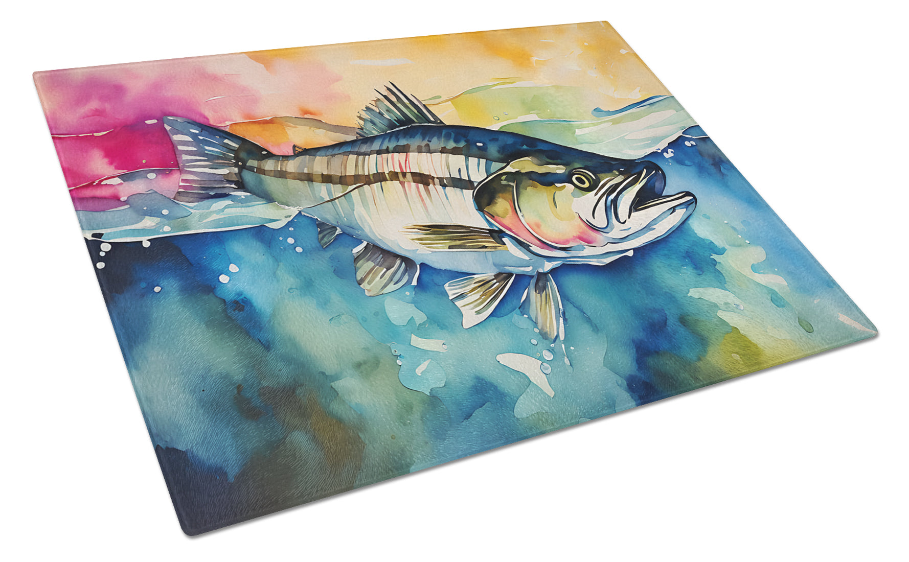 Striped Bass Cutting Board Tempered Glass Kitchen Cutting Surface, Heat Resistant Chopping, Non-Slip Feet, Food Prep & Serving