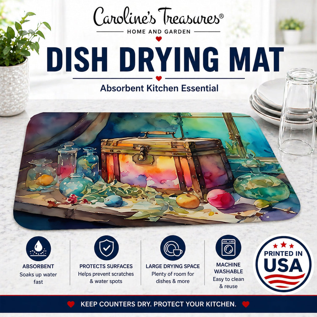 Treasure Chest Dish Drying Mat Absorbent Dish Drying Mat Pad for Kitchen Counter Dish Drainer Mat for Countertop, 14 x 21", Multicolor