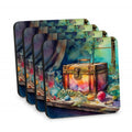 Treasure Chest Foam Coasters Set of 4 Cup Coasters for Indoor Outdoor, Tabletop Protection, Anti Slip, Mouse pad Material