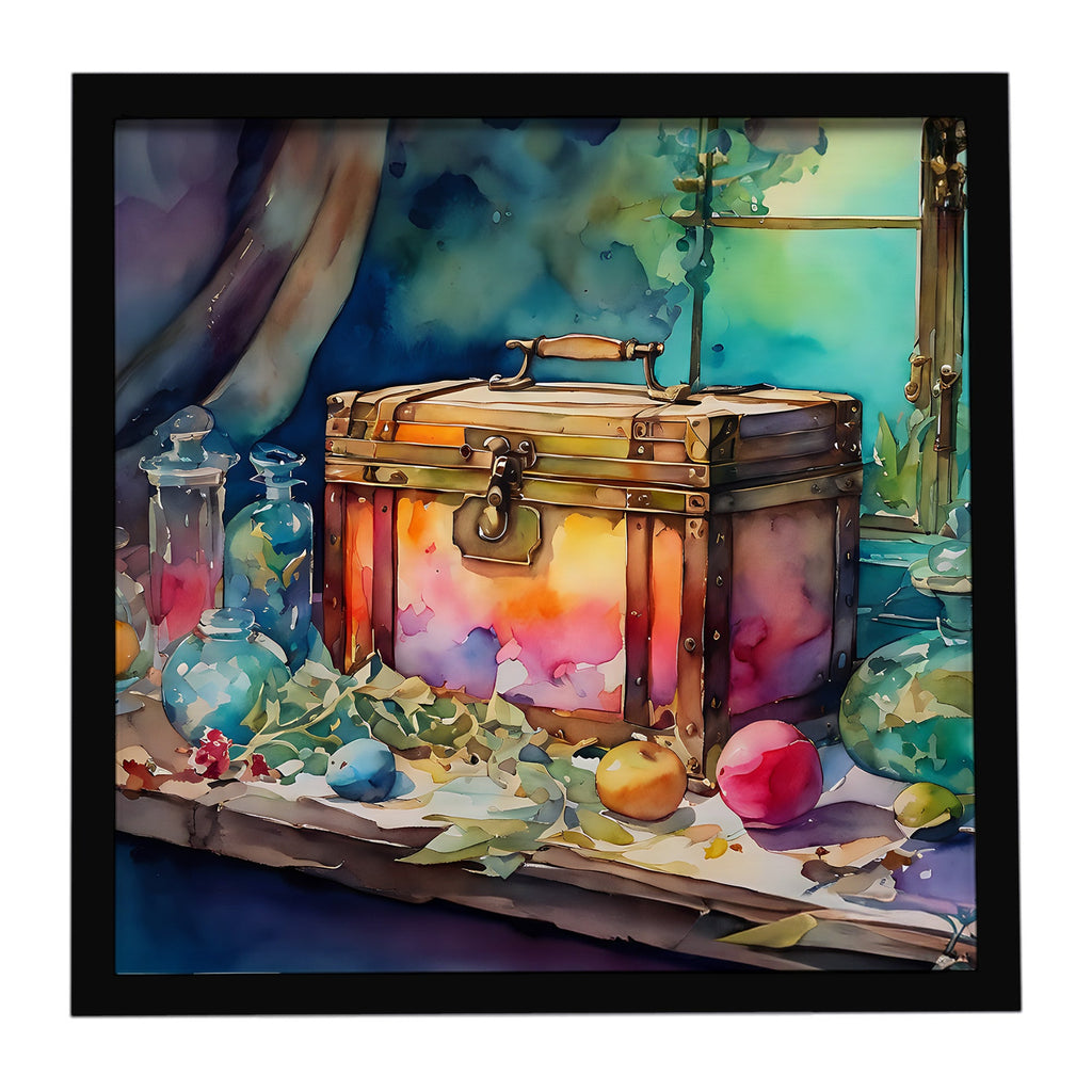 Treasure Chest Framed Metal Print Bathroom, Kitchen, Office, Home Decor Wall Art Ready to Hang, Square, 8X8