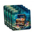 Treasure Chest Foam Coasters Set of 4 Cup Coasters for Indoor Outdoor, Tabletop Protection, Anti Slip, Mouse pad Material
