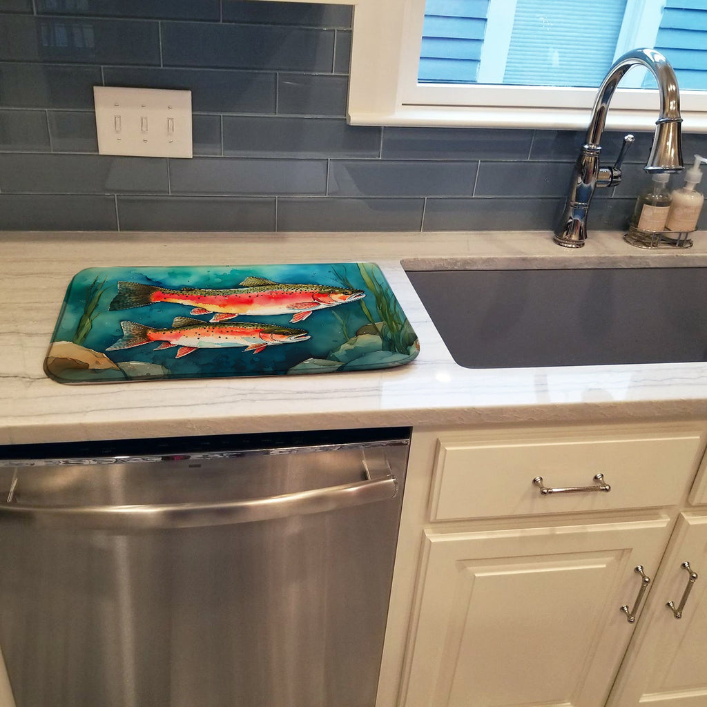 Trout Dish Drying Mat Absorbent Dish Drying Mat Pad for Kitchen Counter Dish Drainer Mat for Countertop, 14 x 21", Multicolor