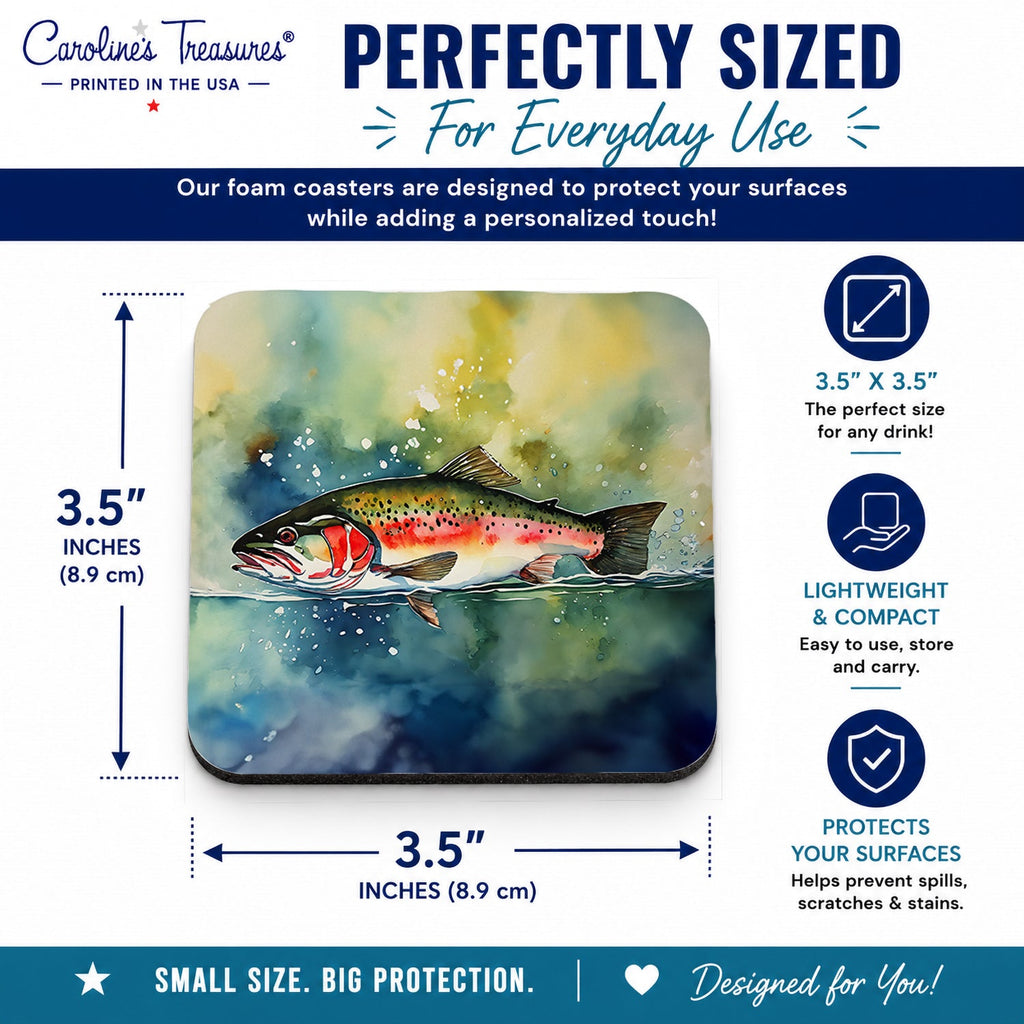 Trout Foam Coasters Set of 4 Cup Coasters for Indoor Outdoor, Tabletop Protection, Anti Slip, Mouse pad Material