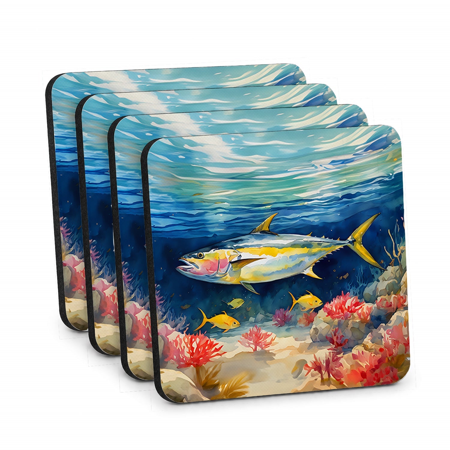 Yellowfin Tuna Foam Coasters Set of 4 Cup Coasters for Indoor Outdoor, Tabletop Protection, Anti Slip, Mouse pad Material
