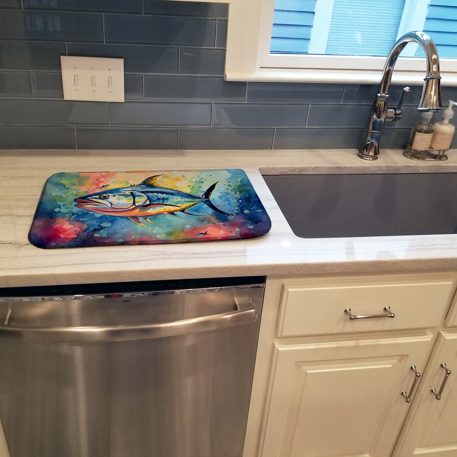 Yellowfin Tuna Dish Drying Mat Absorbent Dish Drying Mat Pad for Kitchen Counter Dish Drainer Mat for Countertop, 14 x 21", Multicolor