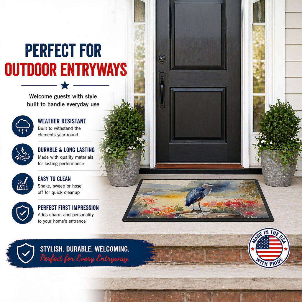 Blue Heron Doormat Indoor Outdoor 18H X 27W Front Door Mat Rugs for Entryway, Non Slip Washable