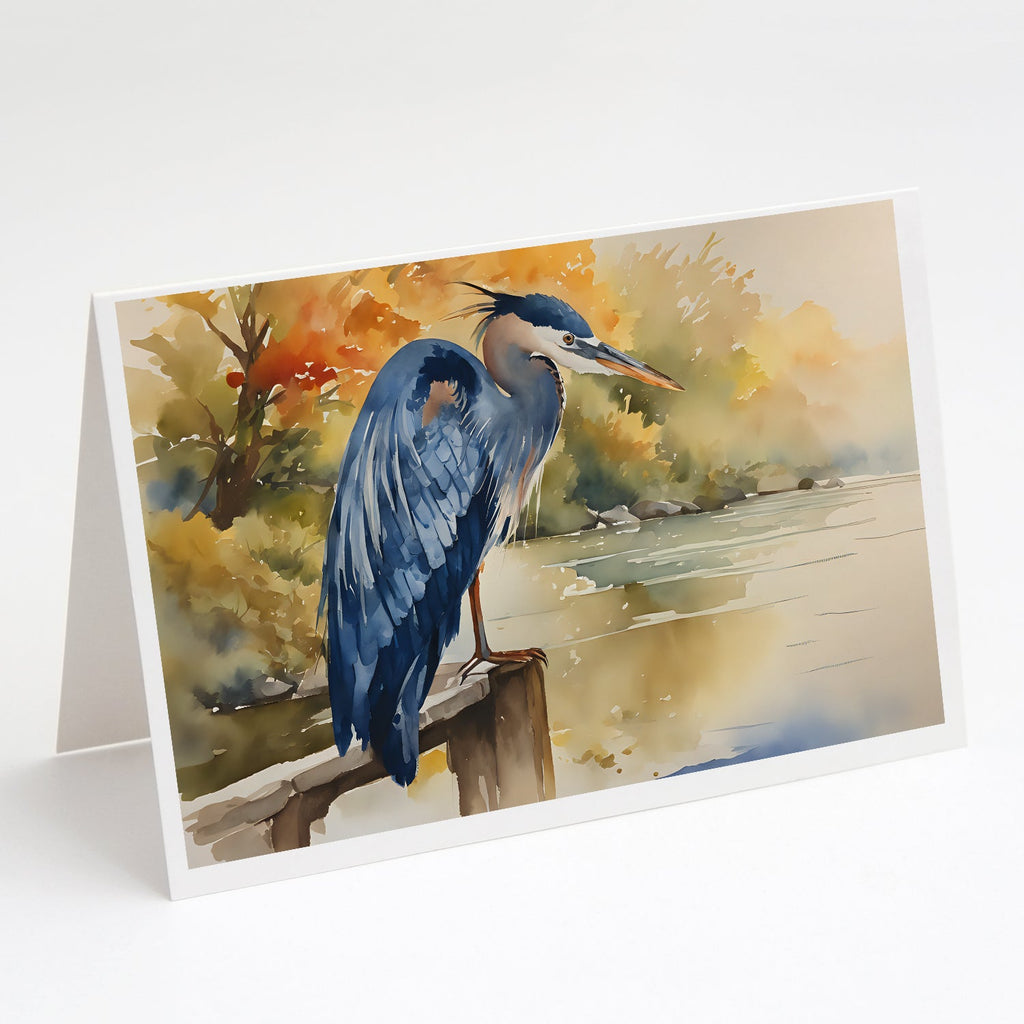 Blue Heron Greeting Cards Pack of 8 Blank Cards with Envelopes Whimsical A7 Size 5x7