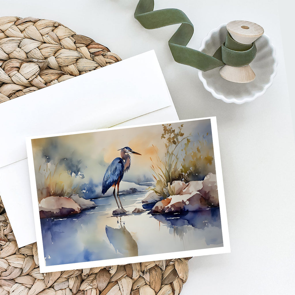 Blue Heron Greeting Cards Pack of 8 Blank Cards with Envelopes Whimsical A7 Size 5x7
