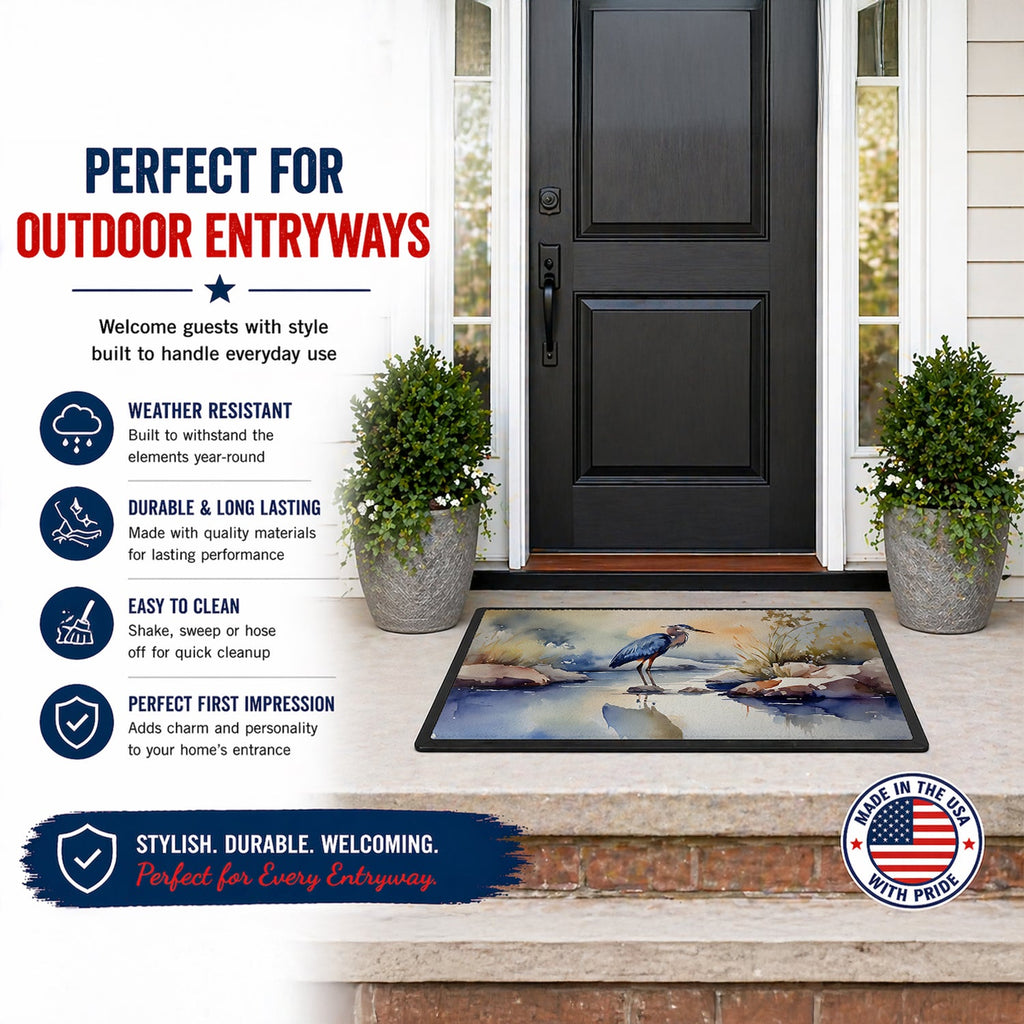 Blue Heron Doormat Indoor Outdoor 18H X 27W Front Door Mat Rugs for Entryway, Non Slip Washable