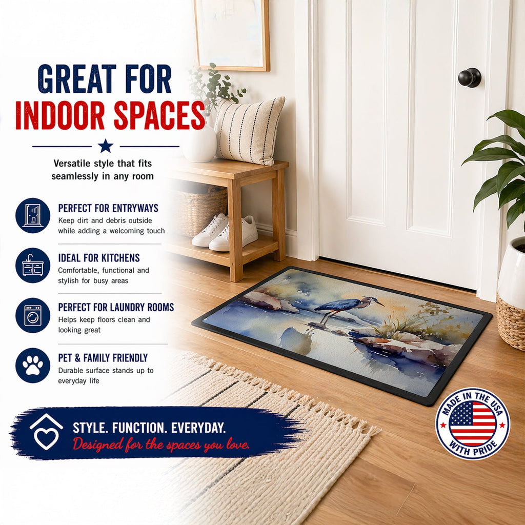 Blue Heron Doormat Indoor Outdoor 18H X 27W Front Door Mat Rugs for Entryway, Non Slip Washable