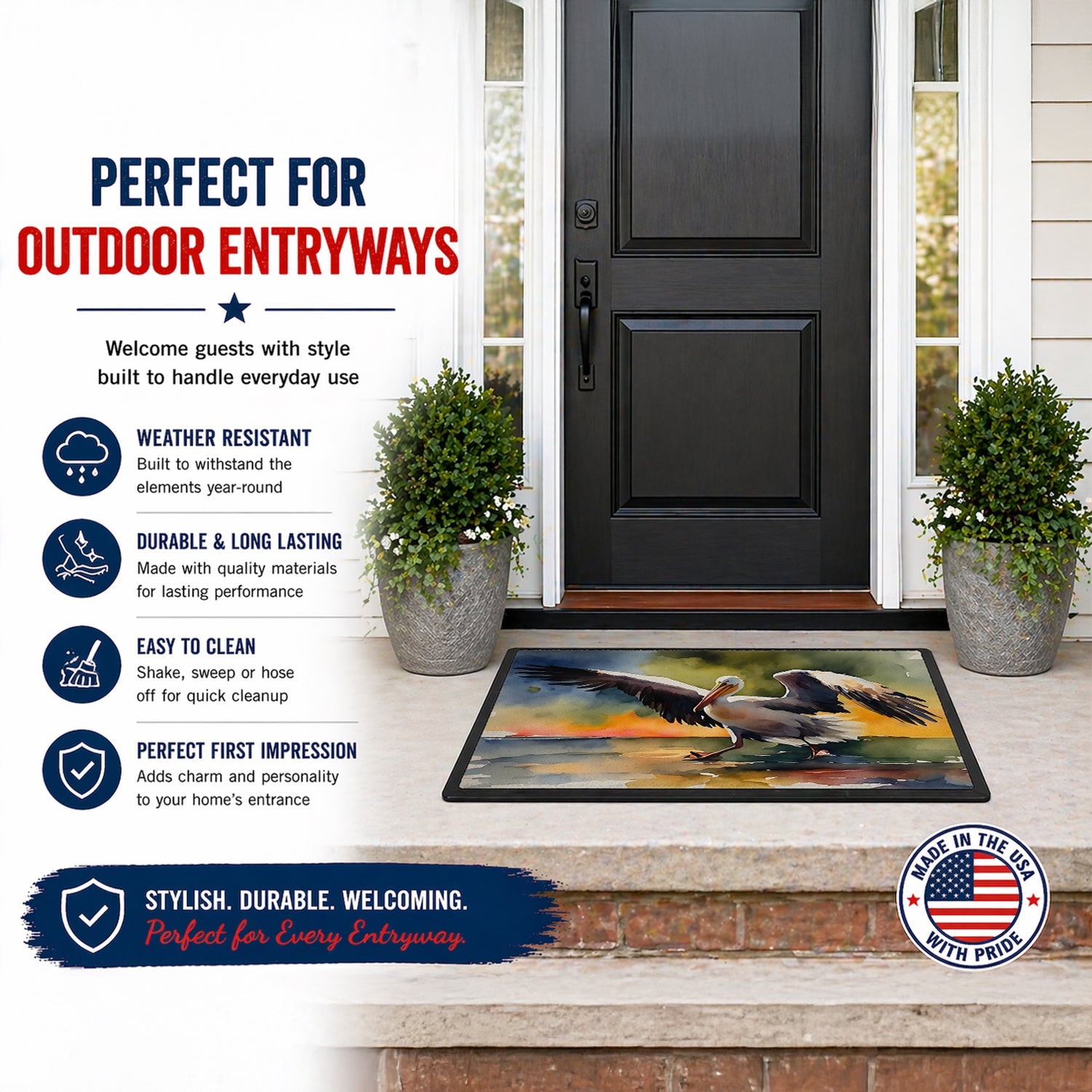 Pelican Doormat Indoor Outdoor 18H X 27W Front Door Mat Rugs for Entryway, Non Slip Washable