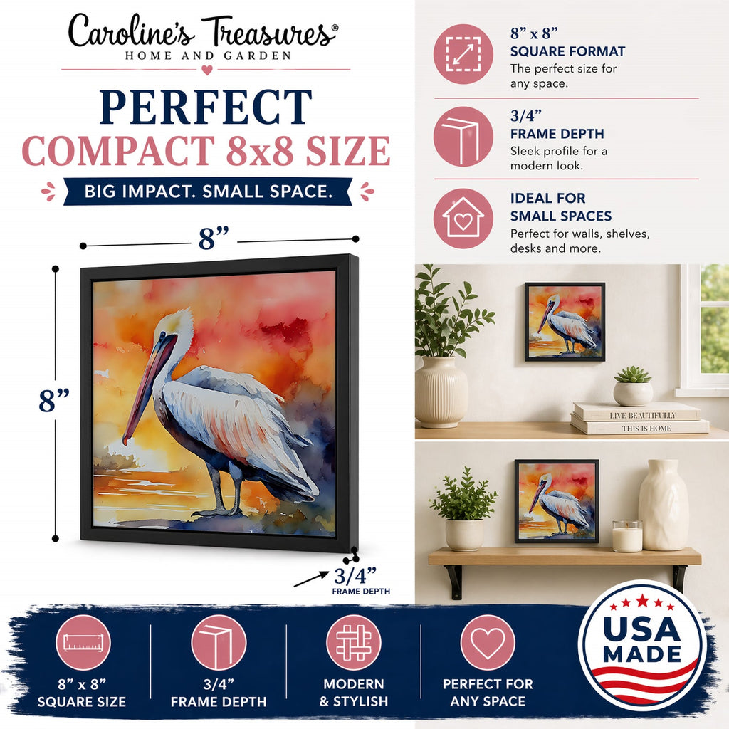Pelican Framed Metal Print Bathroom, Kitchen, Office, Home Decor Wall Art Ready to Hang, Square, 8X8