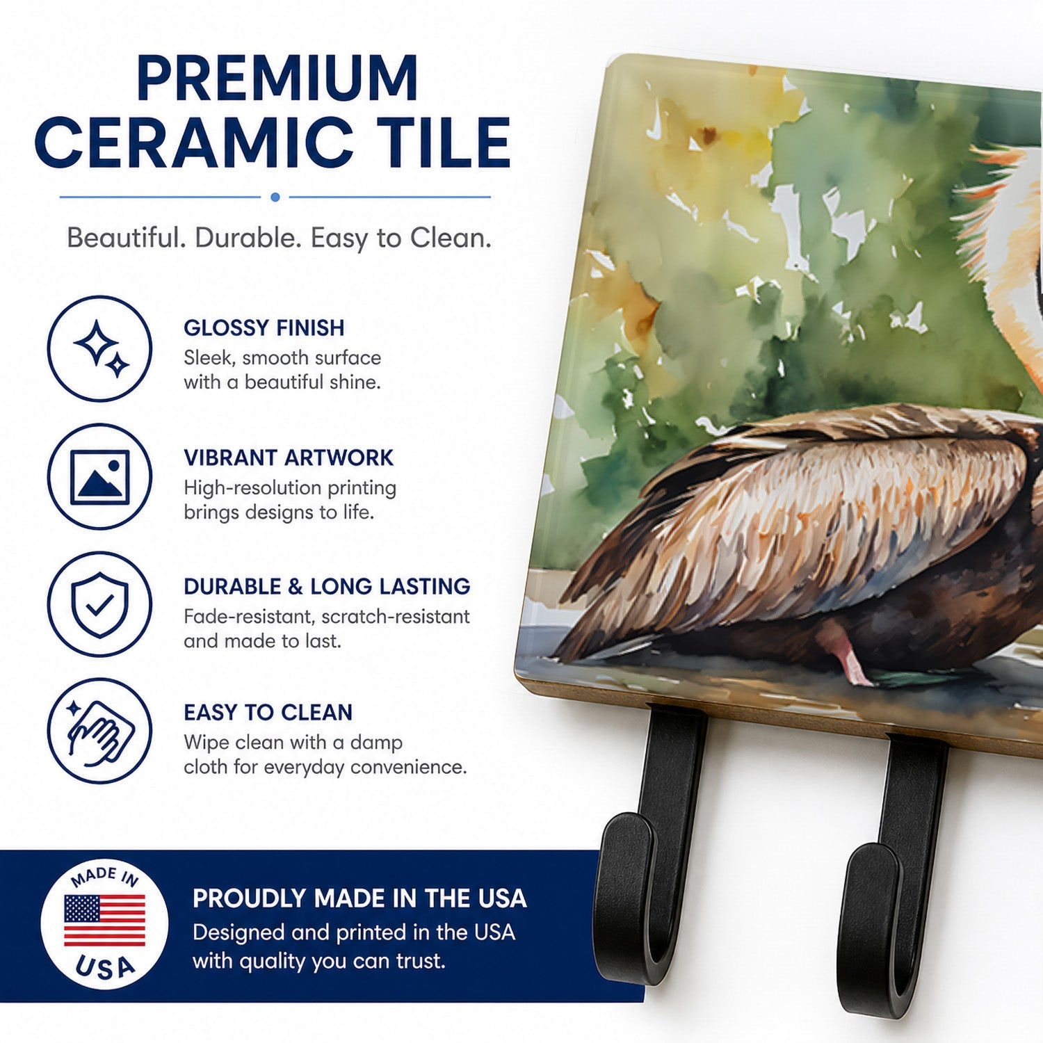 Pelican Leash or Key Holder Wall Hooks, Coat Rack Wall Mount, for Hanging Keys, Towels, Aprons, Leashes