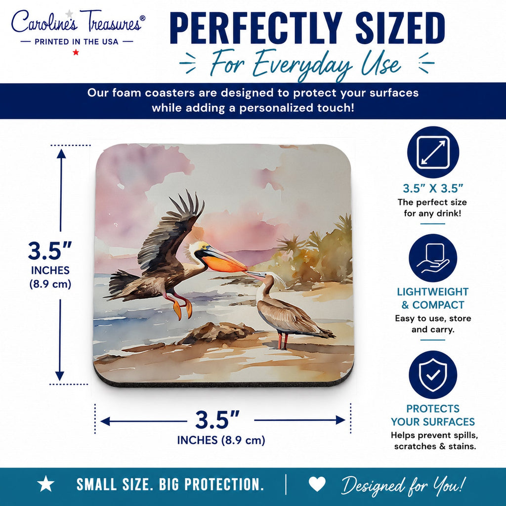 Pelican Foam Coasters Set of 4 Cup Coasters for Indoor Outdoor, Tabletop Protection, Anti Slip, Mouse pad Material