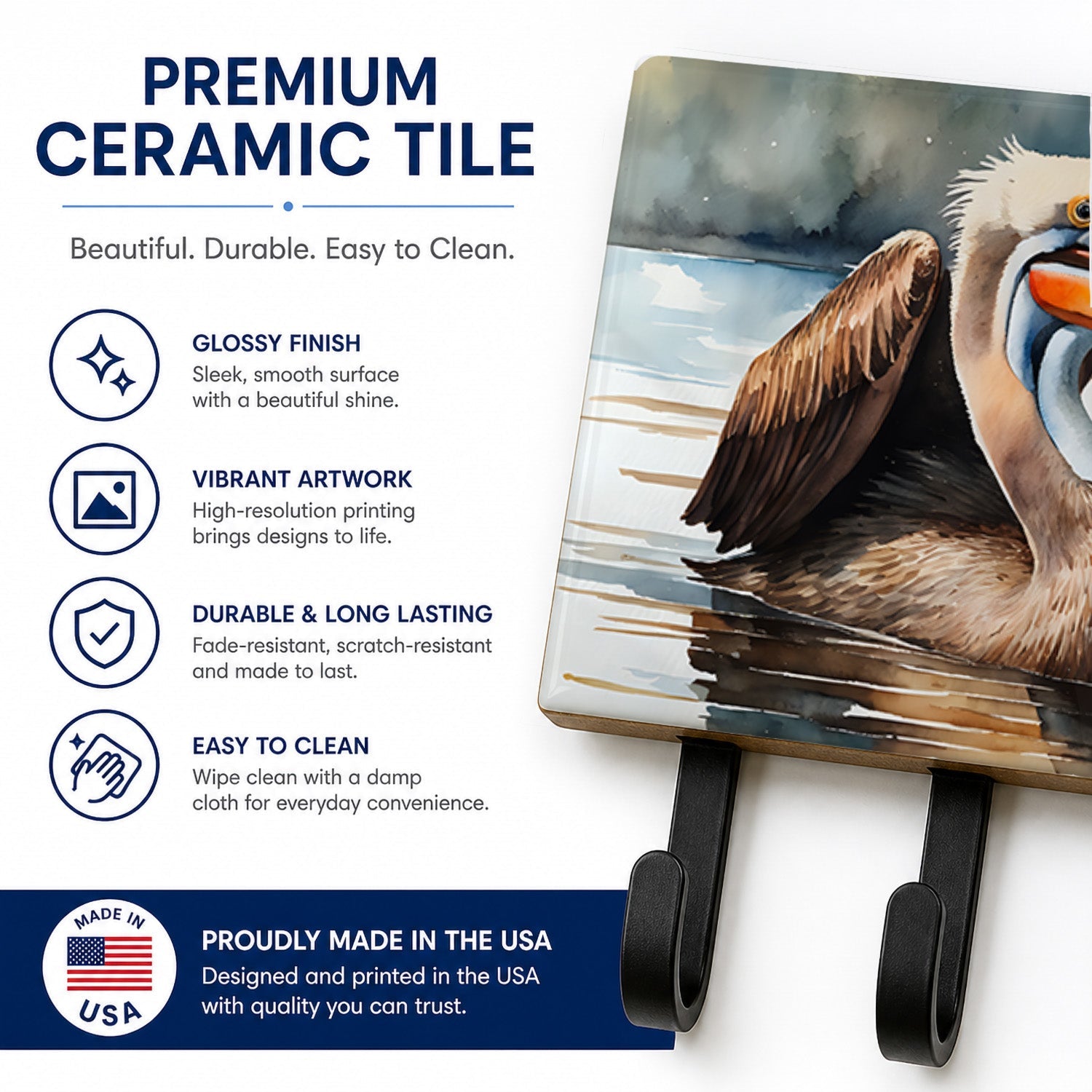 Pelican Leash or Key Holder Wall Hooks, Coat Rack Wall Mount, for Hanging Keys, Towels, Aprons, Leashes