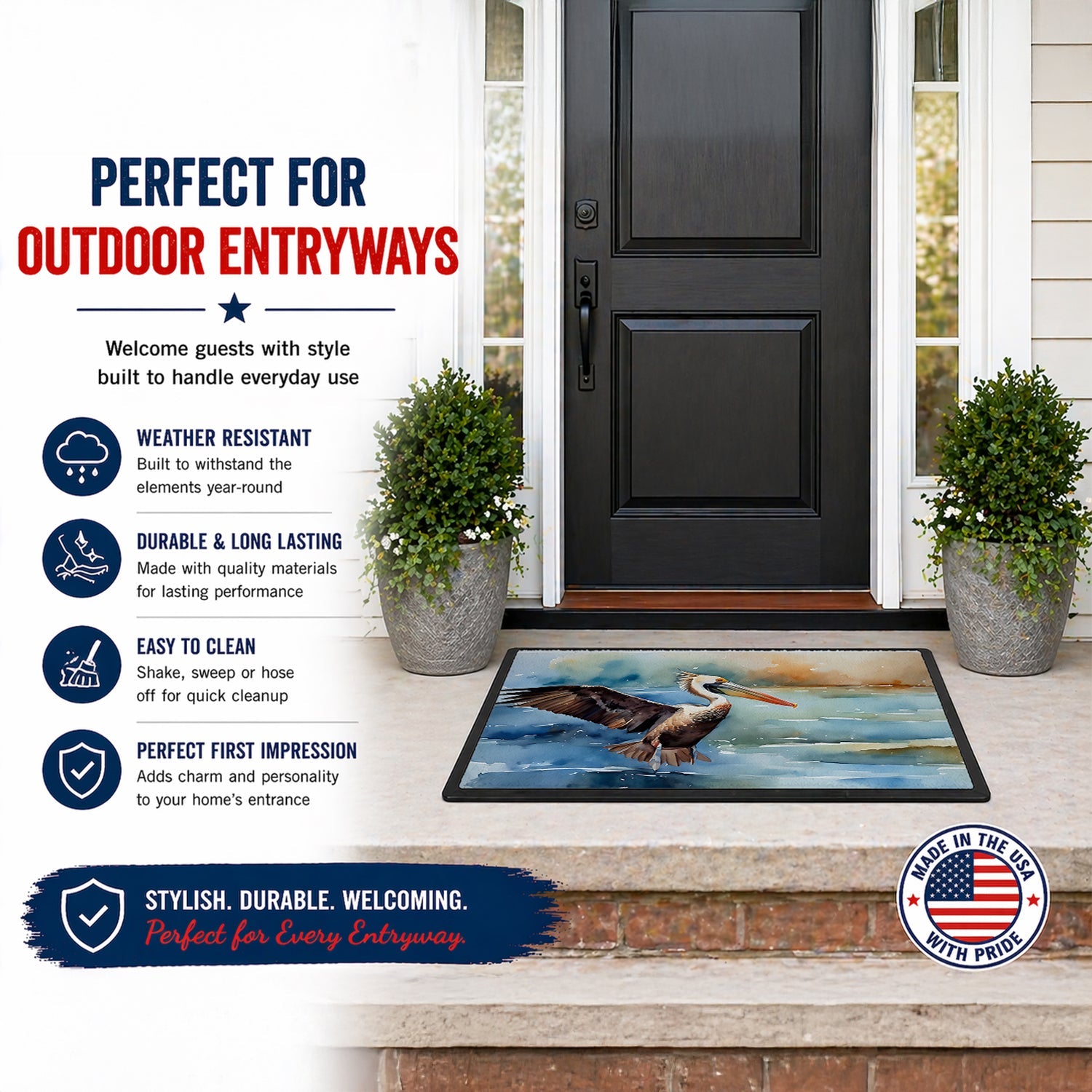 Pelican Doormat Indoor Outdoor 18H X 27W Front Door Mat Rugs for Entryway, Non Slip Washable