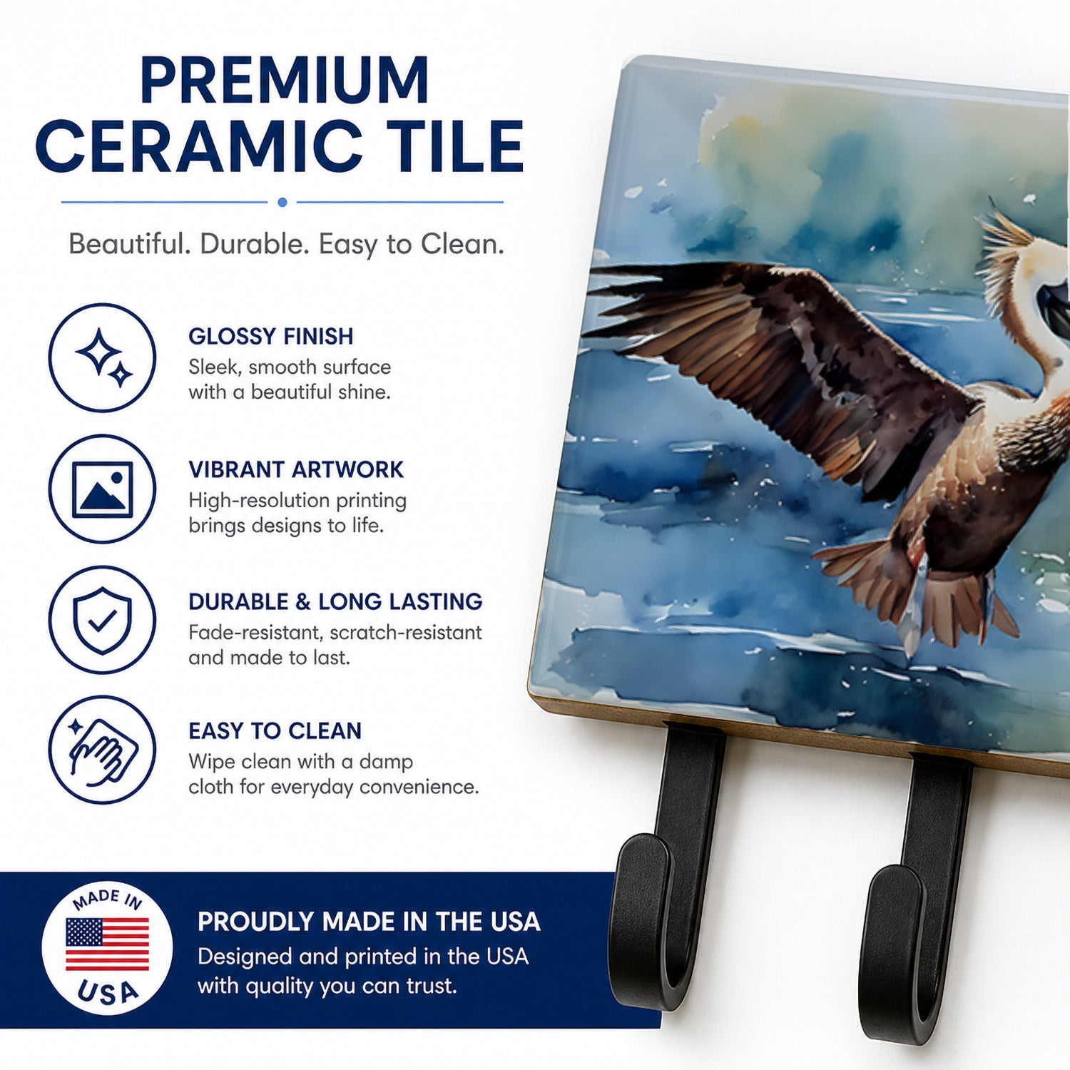 Pelican Leash or Key Holder Wall Hooks, Coat Rack Wall Mount, for Hanging Keys, Towels, Aprons, Leashes