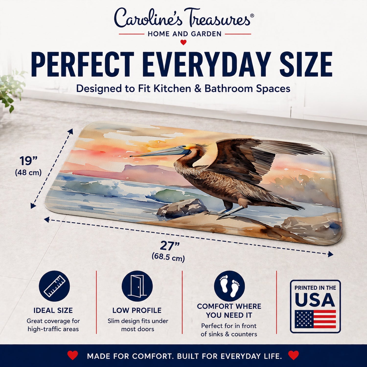 Pelican Memory Foam Kitchen Mat Machine Washable Anti-Fatigue Cushion Comfort Bath or Kitchen Rug