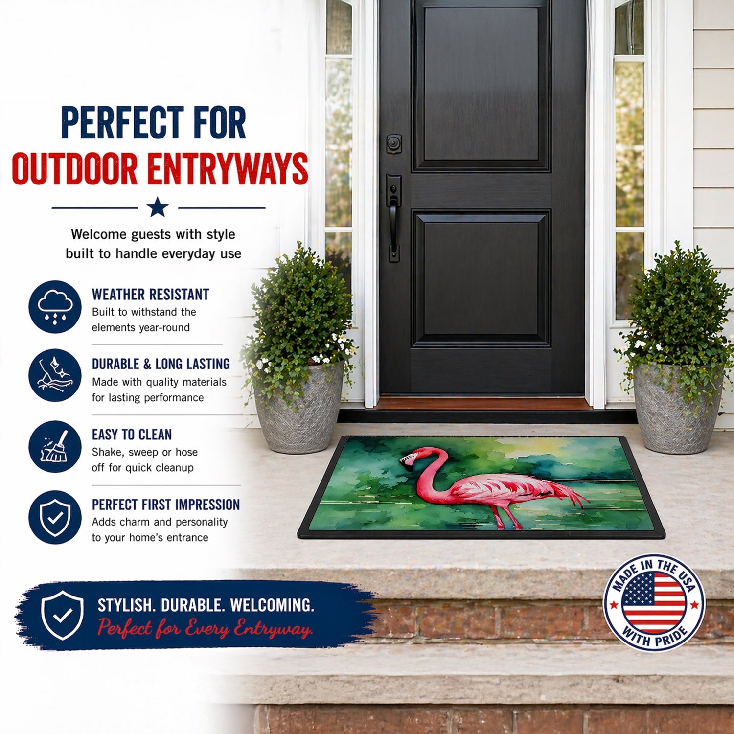 Flamingo Doormat Indoor Outdoor 18H X 27W Front Door Mat Rugs for Entryway, Non Slip Washable