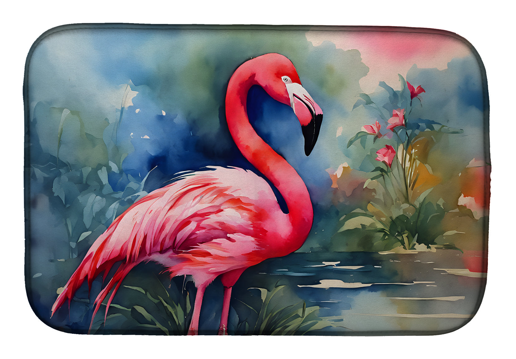 Flamingo Dish Drying Mat Absorbent Dish Drying Mat Pad for Kitchen Counter Dish Drainer Mat for Countertop, 14 x 21", Multicolor