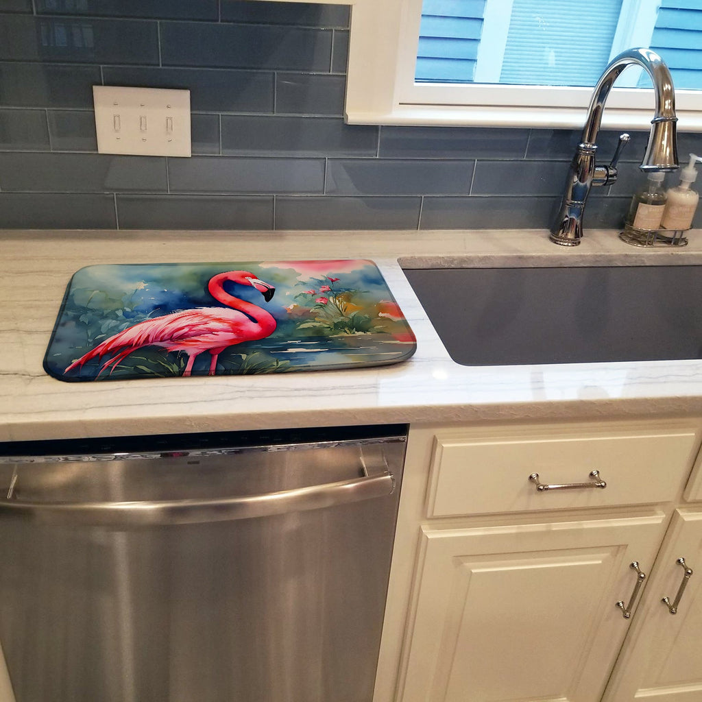 Flamingo Dish Drying Mat Absorbent Dish Drying Mat Pad for Kitchen Counter Dish Drainer Mat for Countertop, 14 x 21", Multicolor