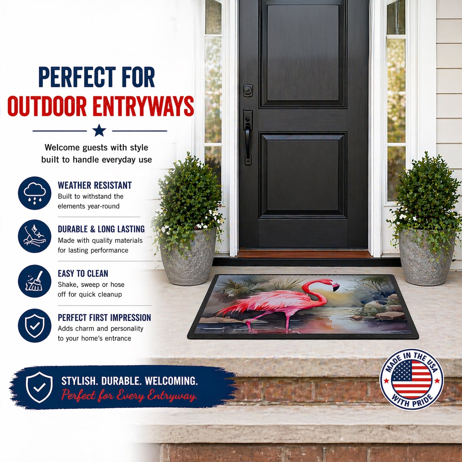 Flamingo Doormat Indoor Outdoor 18H X 27W Front Door Mat Rugs for Entryway, Non Slip Washable