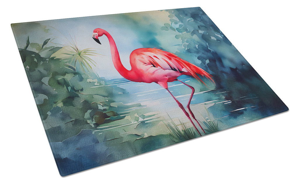 Flamingo Cutting Board Tempered Glass Kitchen Cutting Surface, Heat Resistant Chopping, Non-Slip Feet, Food Prep & Serving