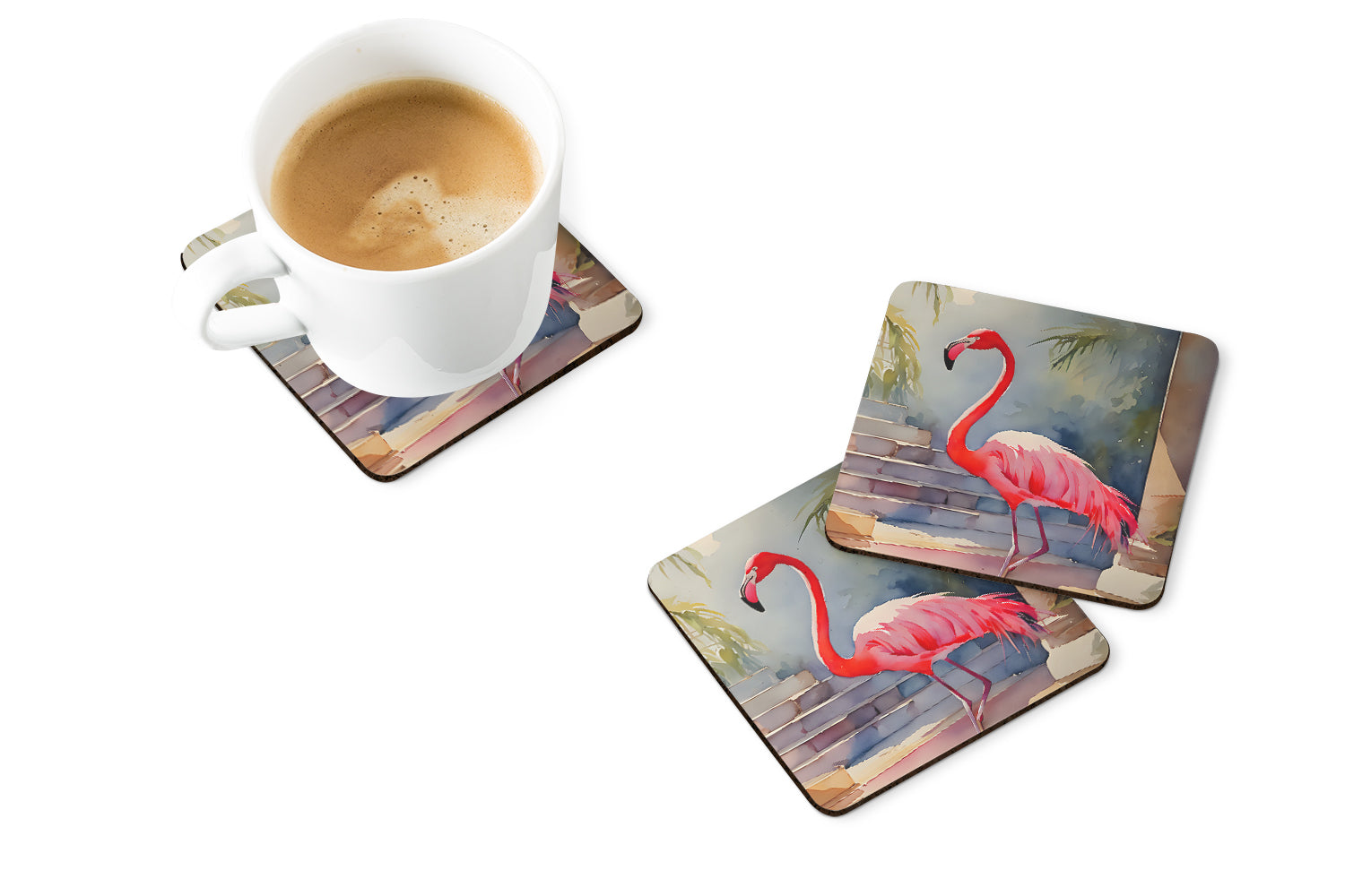 Flamingo Foam Coasters Set of 4 Cup Coasters for Indoor Outdoor, Tabletop Protection, Anti Slip, Mouse pad Material