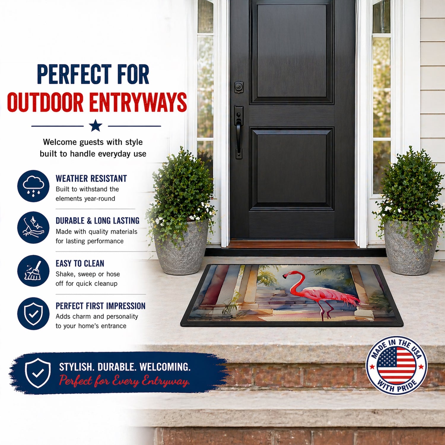 Flamingo Doormat Indoor Outdoor 24H X 36W Front Door Mat Rugs for Entryway, Non Slip Washable Low Pile,