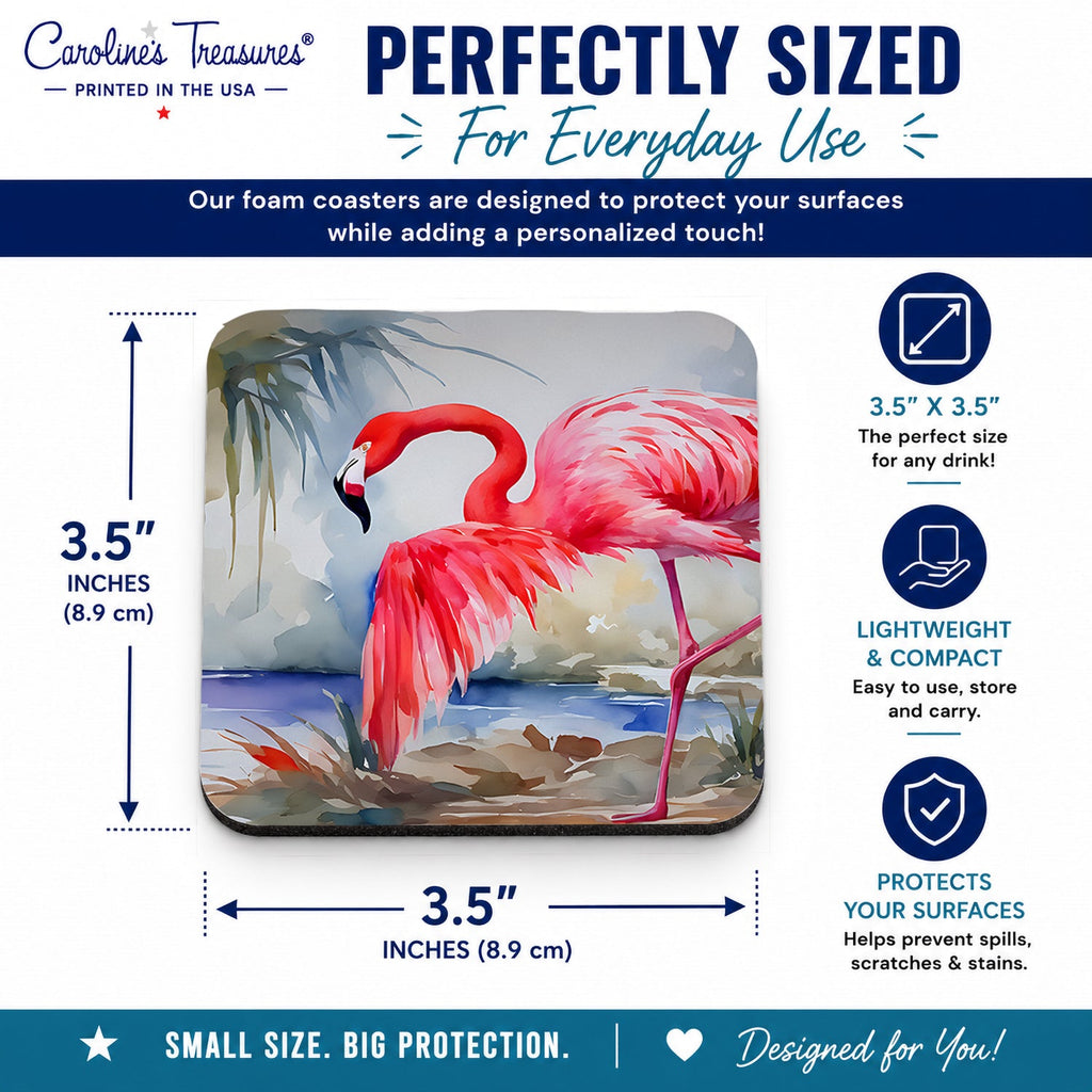 Flamingo Foam Coasters Set of 4 Cup Coasters for Indoor Outdoor, Tabletop Protection, Anti Slip, Mouse pad Material