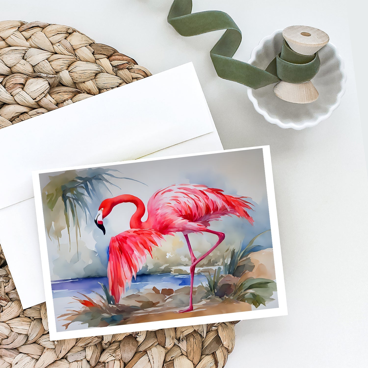 Flamingo Greeting Cards Pack of 8 Blank Cards with Envelopes Whimsical A7 Size 5x7