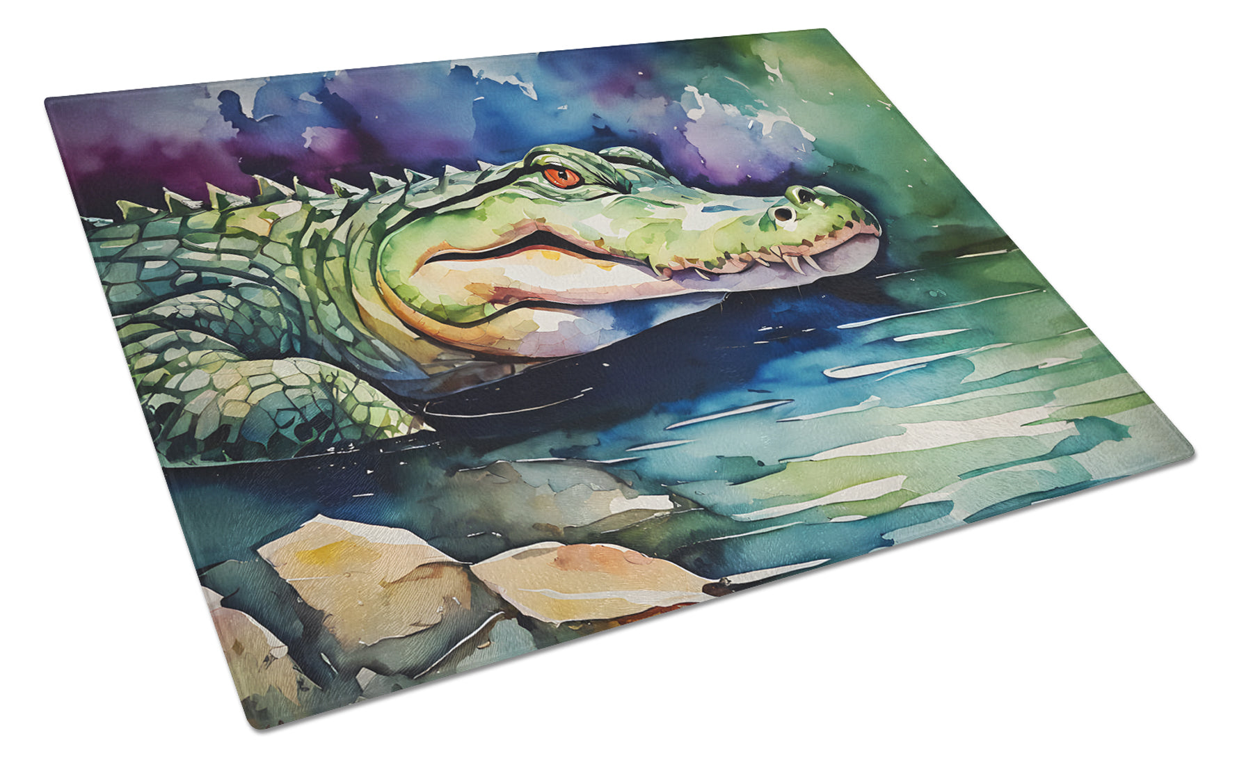Alligator Cutting Board Tempered Glass Kitchen Cutting Surface, Heat Resistant Chopping, Non-Slip Feet, Food Prep & Serving