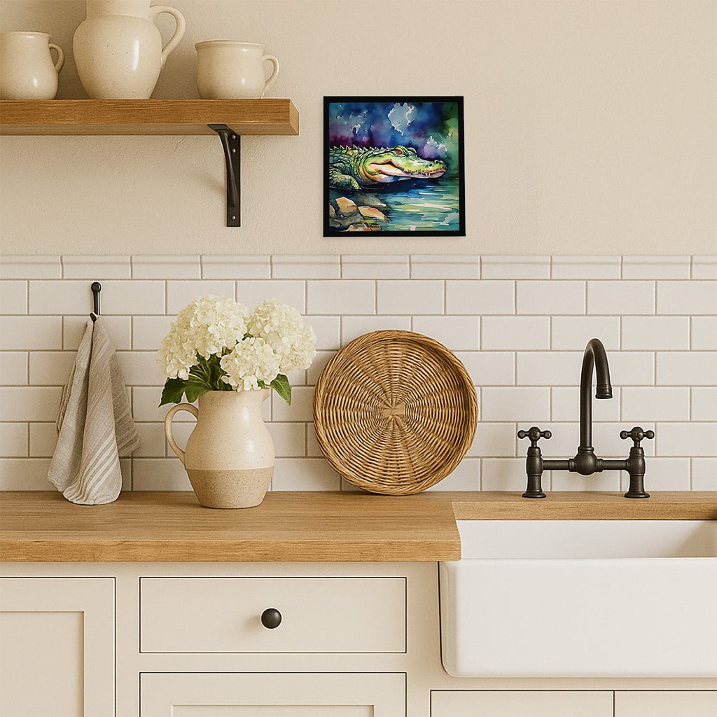 Alligator Framed Metal Print Bathroom, Kitchen, Office, Home Decor Wall Art Ready to Hang, Square, 8X8