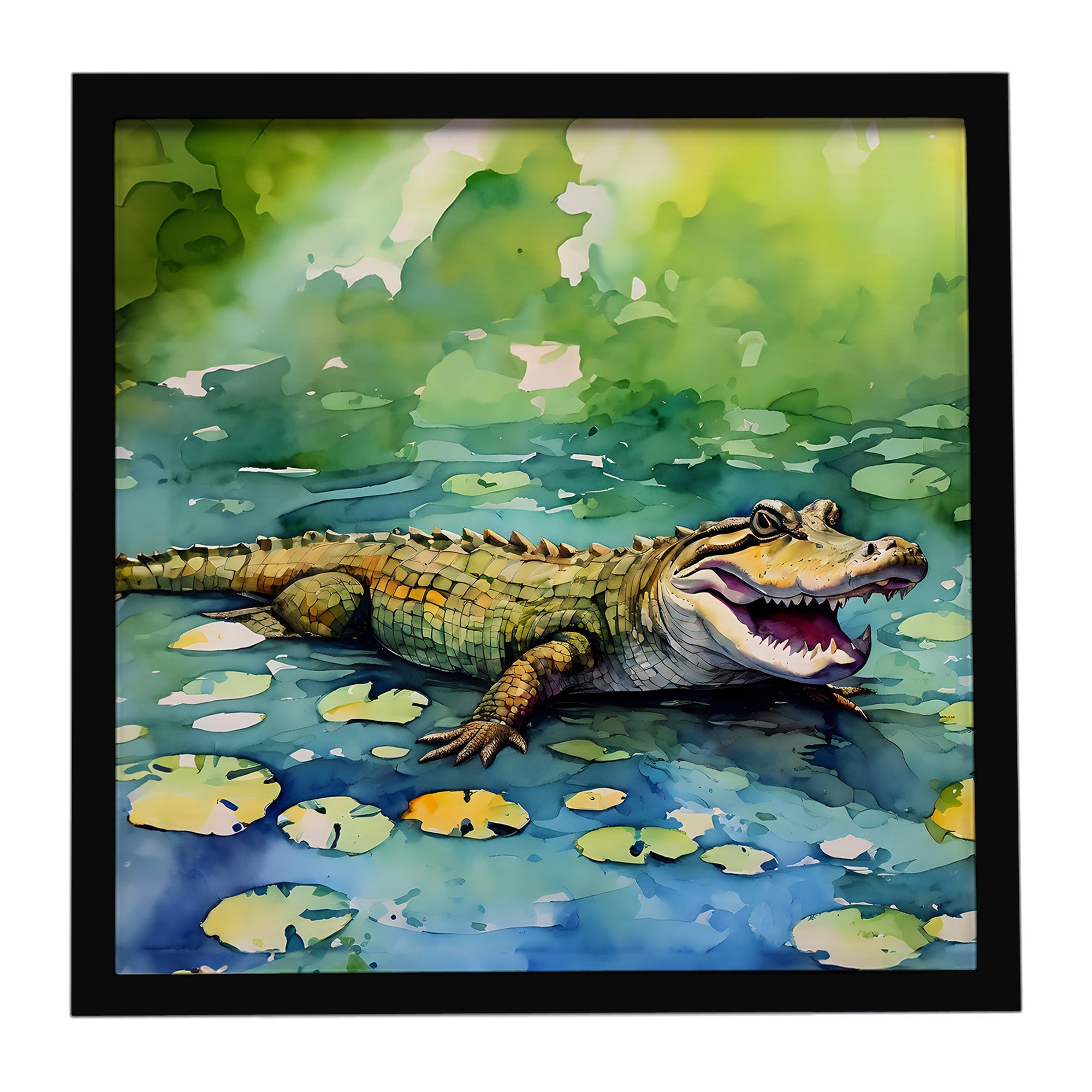Alligator Framed Metal Print Bathroom, Kitchen, Office, Home Decor Wall Art Ready to Hang, Square, 8X8