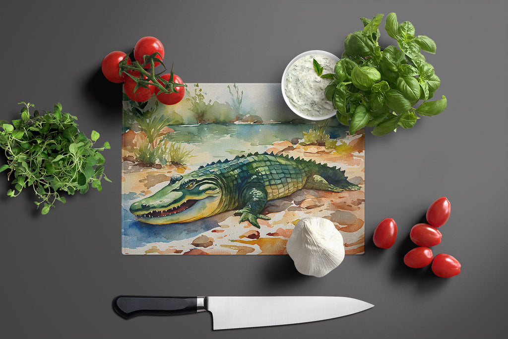 Alligator Cutting Board Tempered Glass Kitchen Cutting Surface, Heat Resistant Chopping, Non-Slip Feet, Food Prep & Serving