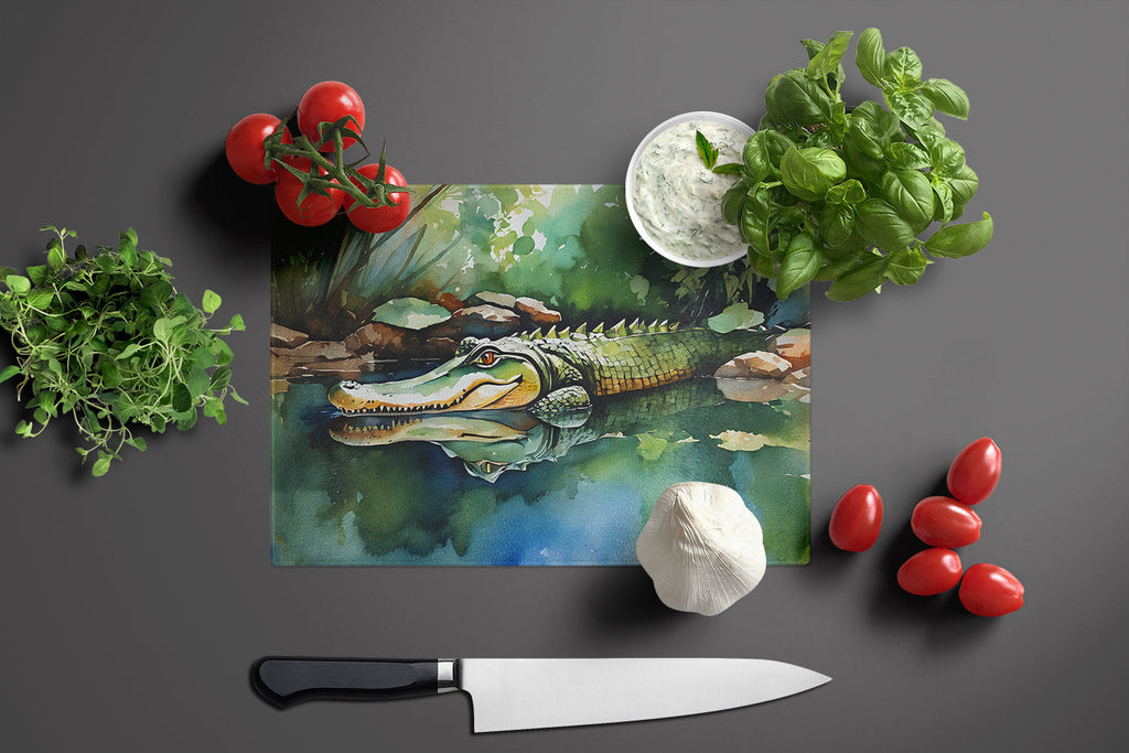 Alligator Cutting Board Tempered Glass Kitchen Cutting Surface, Heat Resistant Chopping, Non-Slip Feet, Food Prep & Serving